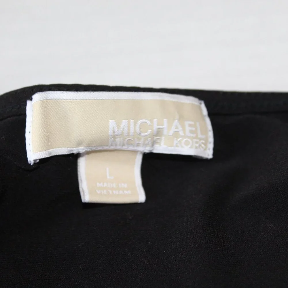 Womens Michael Kors Black Front V-Neck 3/4 Roll Tab Sleeve Blouse Top Size Large